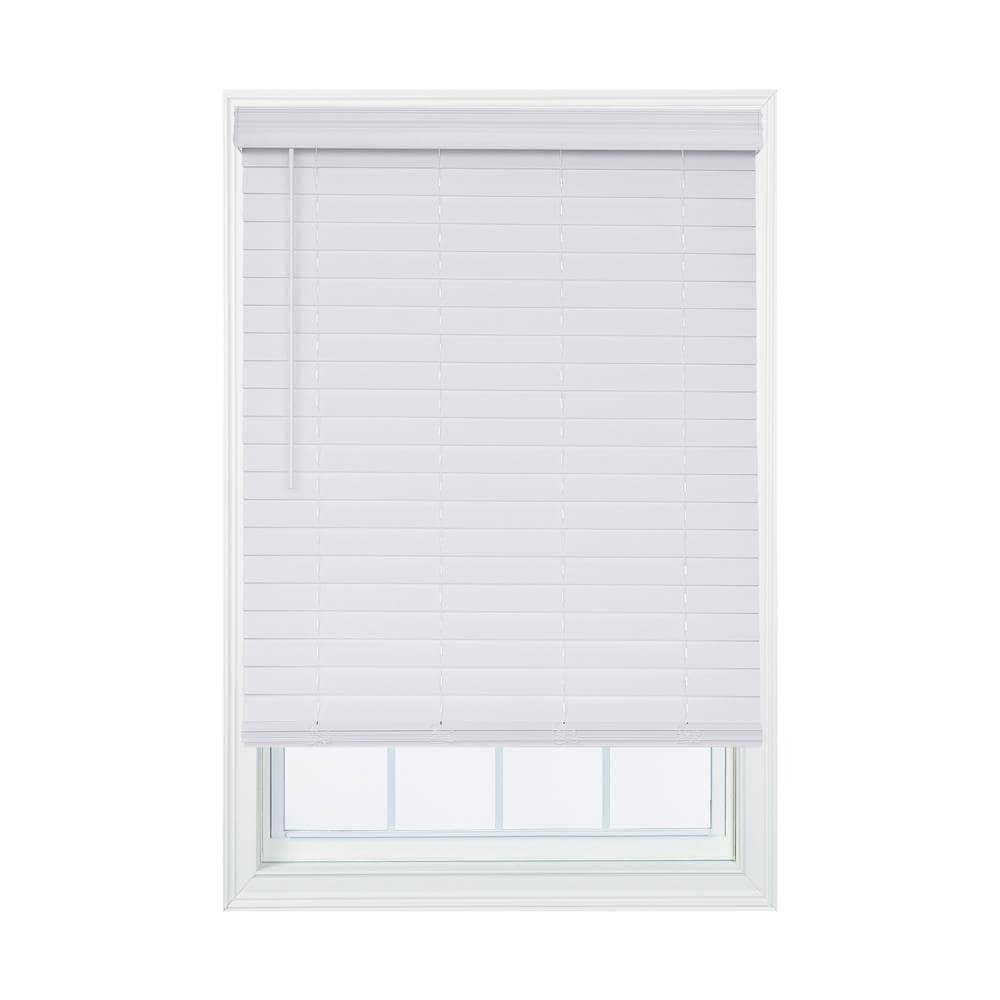 Cordless White Faux Wood Room Darkening Horizontal Blinds B976399