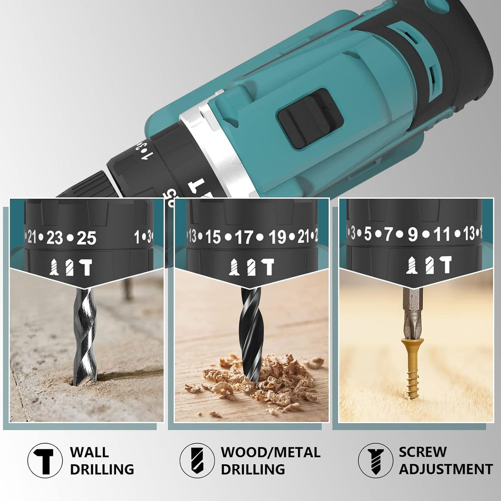 21V MAX Cordless Impact Drill with 24pcs Drill Bit Combo Set and Tool Case R181410