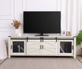White Wood Entertainment Center for TV with Sliding Barn Door and Storage Shelf C21590