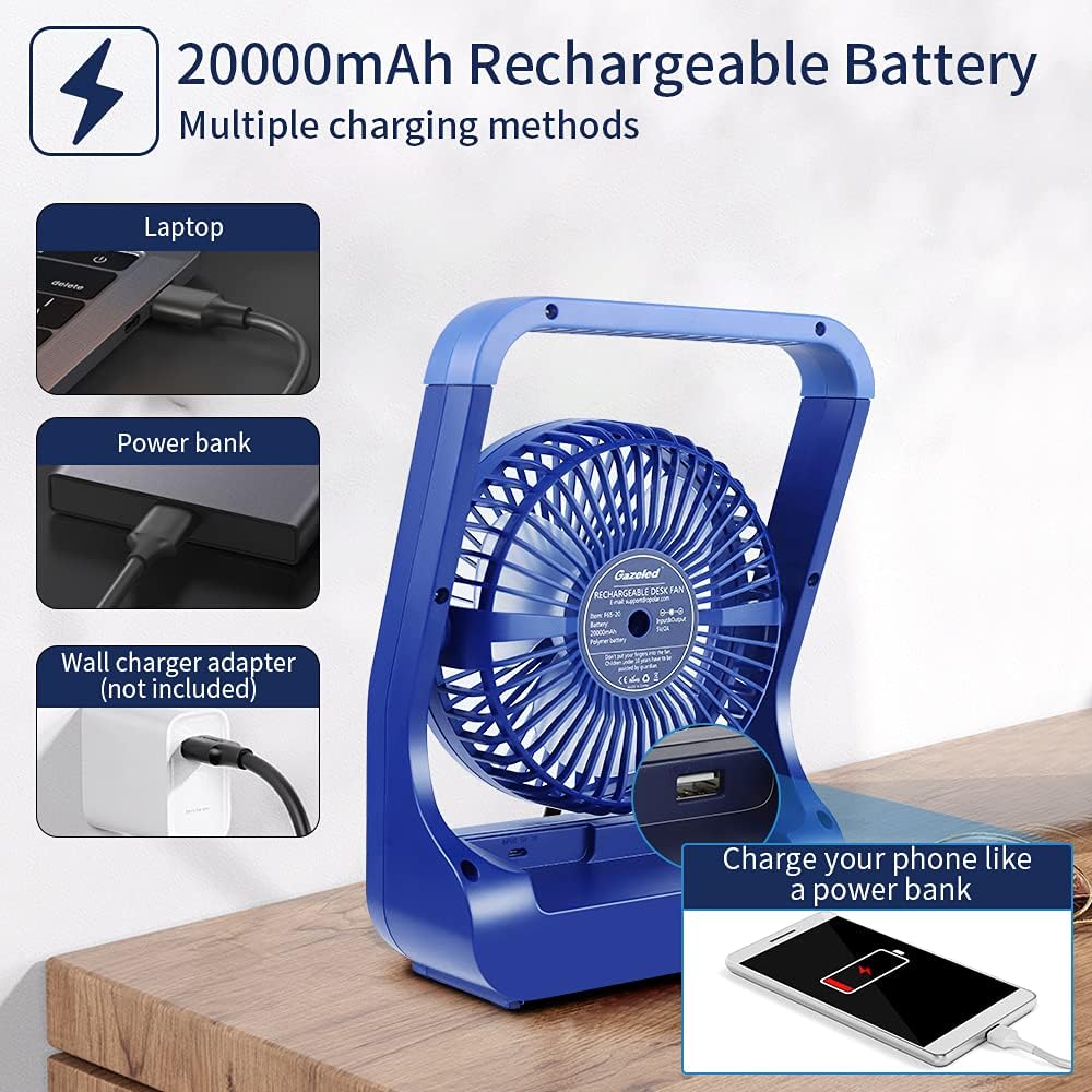 20000mAh Portable USB Desk Fan, 3 Speeds, 350° Rotation, Pack of 2 T737046