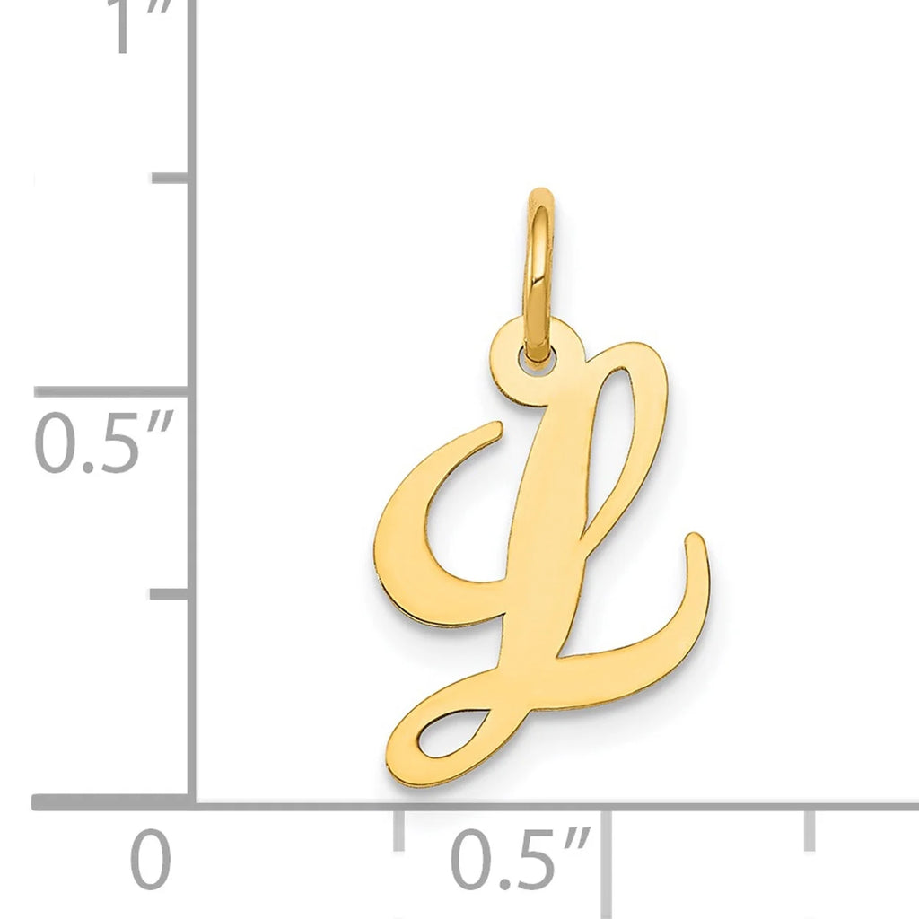 14K Yellow Gold Script Letter L Initial Pendant Charm with Rope Chain Necklace 20'' P9241