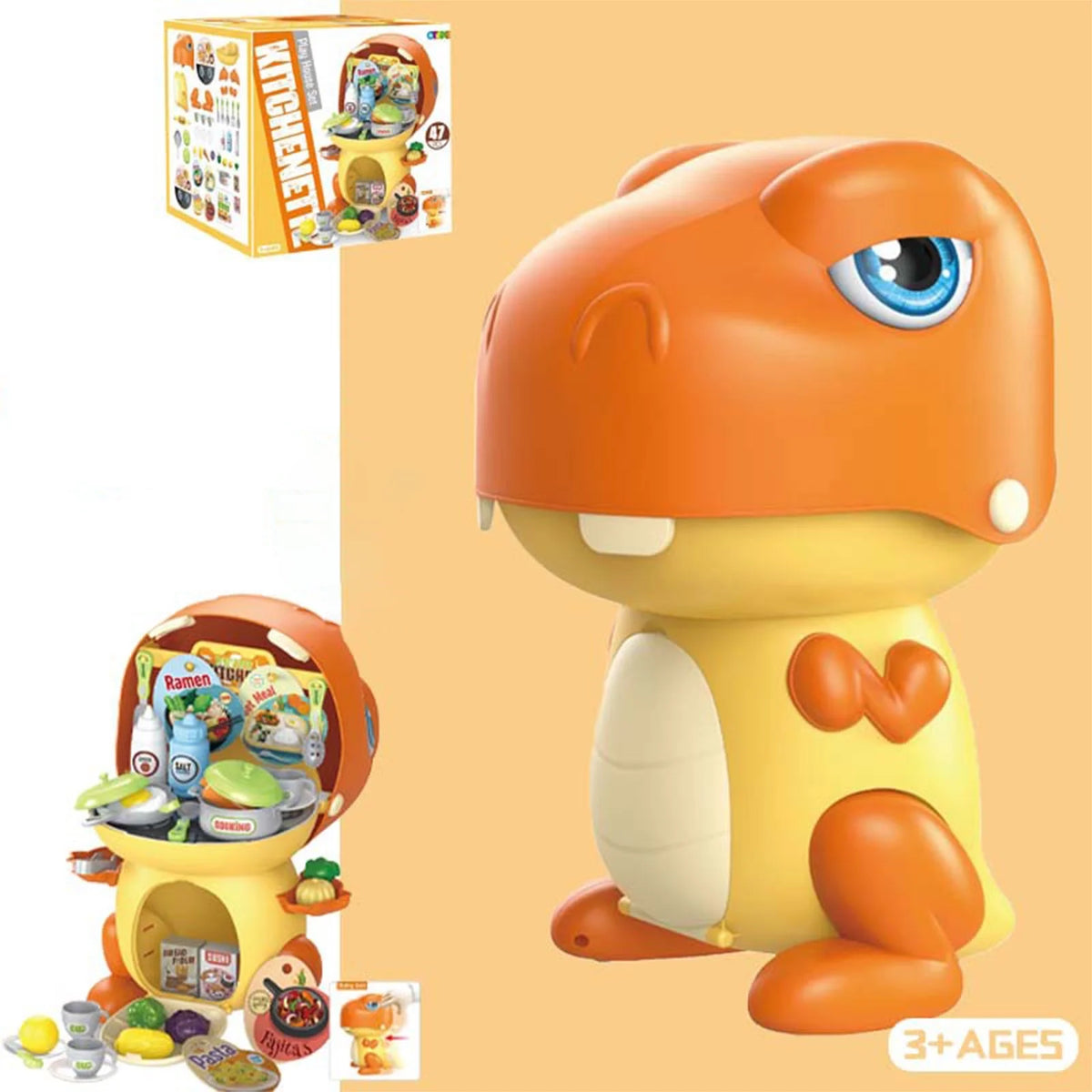 Play House Dinosaur Storage Set Cooking Toy Kitchen Set With Play Food I6029