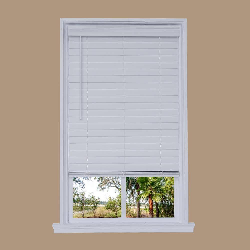 Cordless White Faux Wood Room Darkening Horizontal Blinds B976399