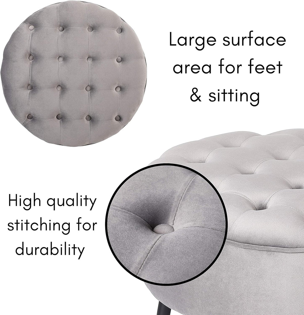 Grey Velvet Ottoman Foot Stool with Steel Legs D60369