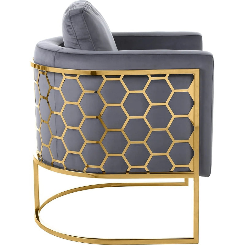 Gray Velvet Chair with Gold Iron Metal Base W224116