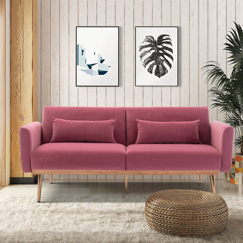 Pink Velvet Loveseat Sofa With Metal Feet M6969
