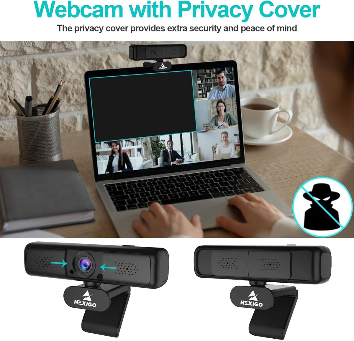 2K 4MP Zoomable Webcam with Privacy Cover & Dual Microphone J74950