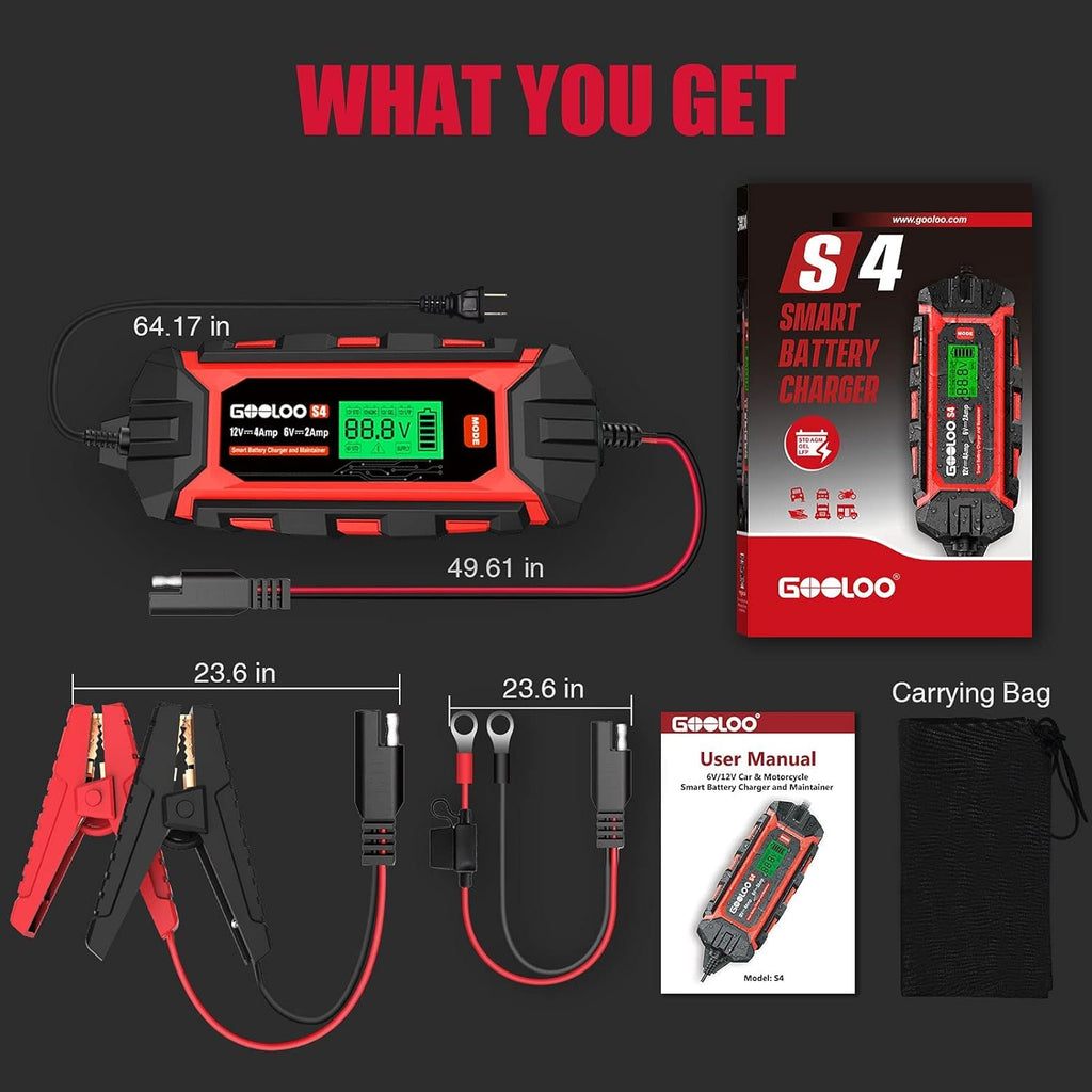 4-Amp 6V 12V Car Battery Charger Maintainer, Pack of 2 Q524