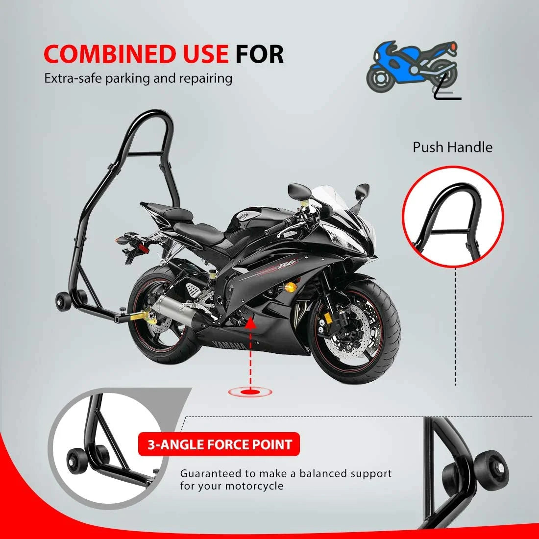 Heavy Duty Motorcycle Rear Wheel Lift Sport Bike Swingarm Spool Paddock Stand Combo A40765