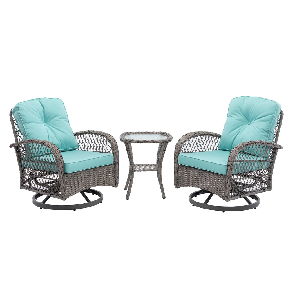 3 Pc Outdoor Swivel Rocker Patio Chairs - Blue M545