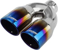 2.5 Inch Inlet 3.5 Inch Outlet Dual Exhaust Tips Stainless Steel Polished Blue Pack of 2 M539