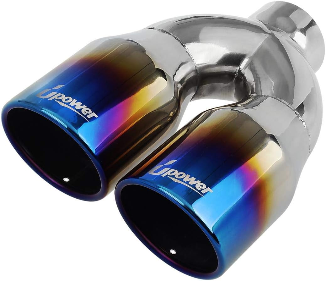 2.5 Inch Inlet 3.5 Inch Outlet Dual Exhaust Tips Stainless Steel Polished Blue Pack of 2 M539