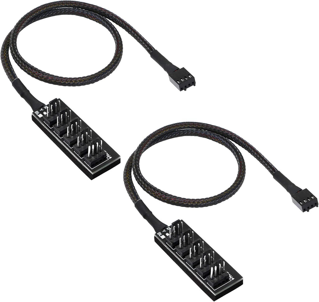 4 Pin PWM Fan Hub Splitter Power Supply Cable 1 to 5 Way PC CPU Cooling Case Fan Power Extension Cable for ATX Computer Case 4-Pin & 3-Pin Cooling Fans 14.8inch 2-Pack I18829