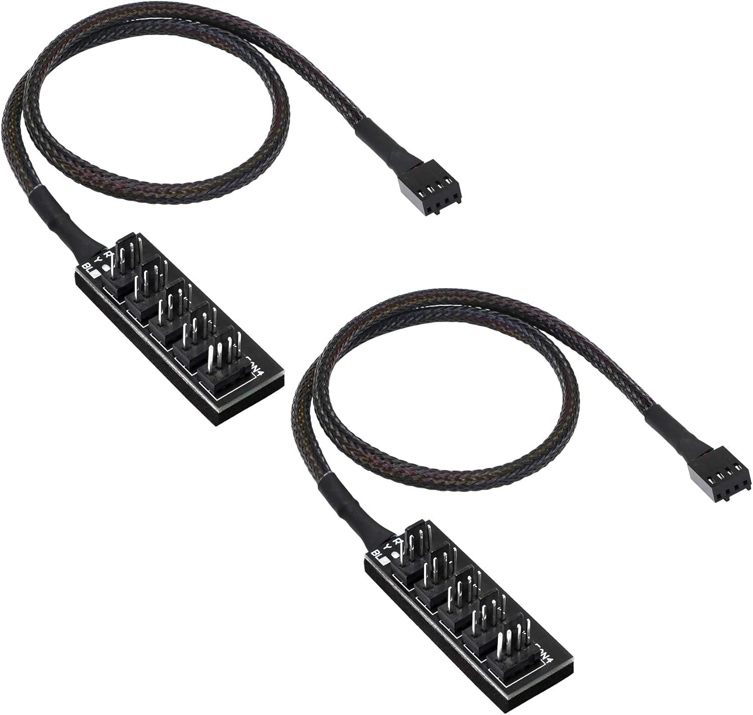 4 Pin PWM Fan Hub Splitter Power Supply Cable 1 to 5 Way PC CPU Cooling Case Fan Power Extension Cable for ATX Computer Case 4-Pin & 3-Pin Cooling Fans 14.8inch 2-Pack I18829