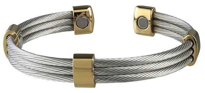Trio Cable Stainless/Gold Magnetic Bracelet, Extra Large S21874