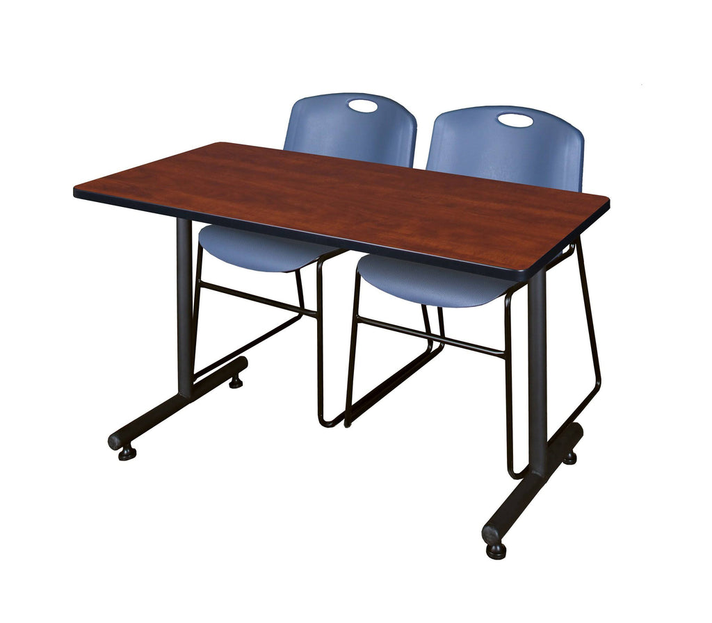 Cherry Training Table and 2 Blue Stack Chairs X392