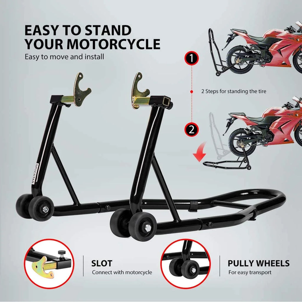 Heavy Duty Motorcycle Rear Wheel Lift Sport Bike Swingarm Spool Paddock Stand Combo A40765