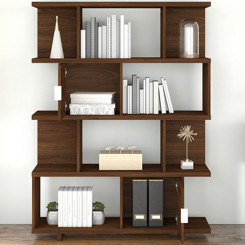 Modern Walnut Etagere Bookcase with Doors K771983