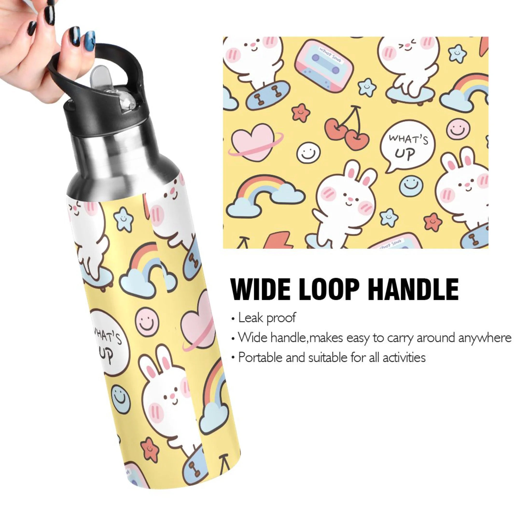Stainless Steel Insulated Vacuum Flask Water Bottle with Straw Lid Y221536