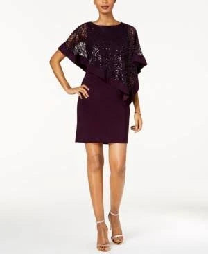 Mocha Sequined Cape Sheath Dress M4603