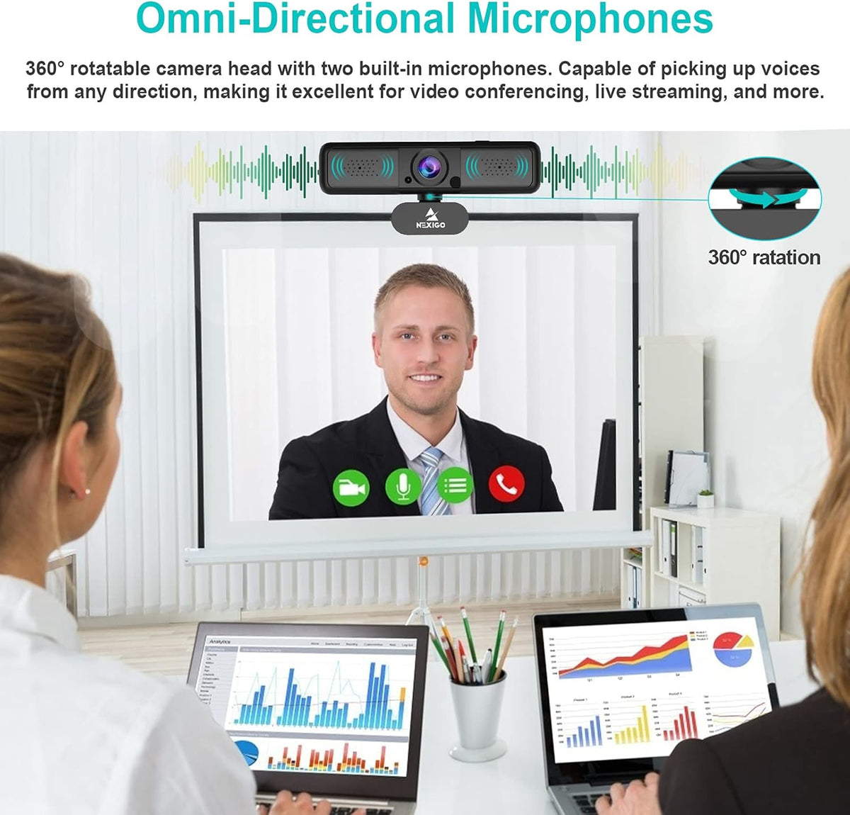 2K 4MP Zoomable Webcam with Privacy Cover & Dual Microphone J74950