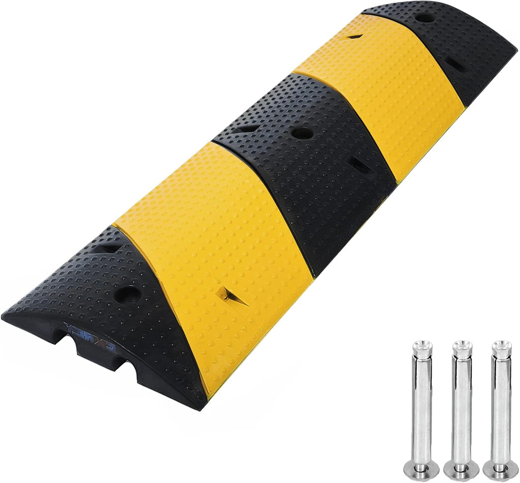 Rubber Speed Bumps 1 Pack 2-Channel Modular Heavy Duty Cable Protector Ramp with 3 Bolts ( 39.4 x 12 W x 2.4 H) S44478