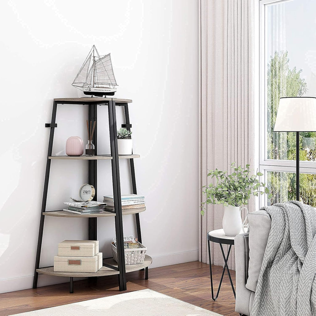 Grey 4 Shelves Corner Bookcase V588274