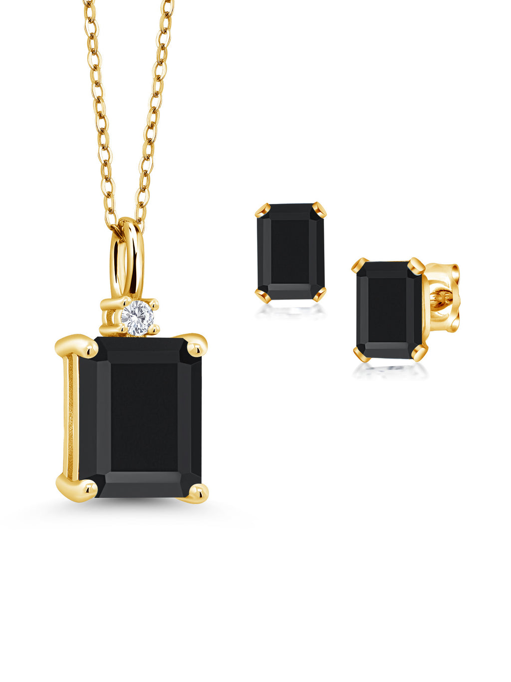 18K Yellow Gold Plated Black Onyx and White Diamond Pendant and Earrings Jewelry Set T80808