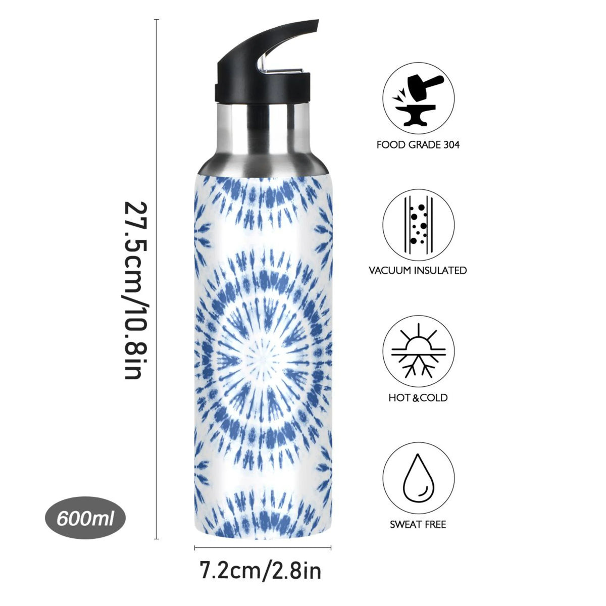 20 OZ Stainless Steel Vacuum Insulated Water Bottle with Straw Lid J8798