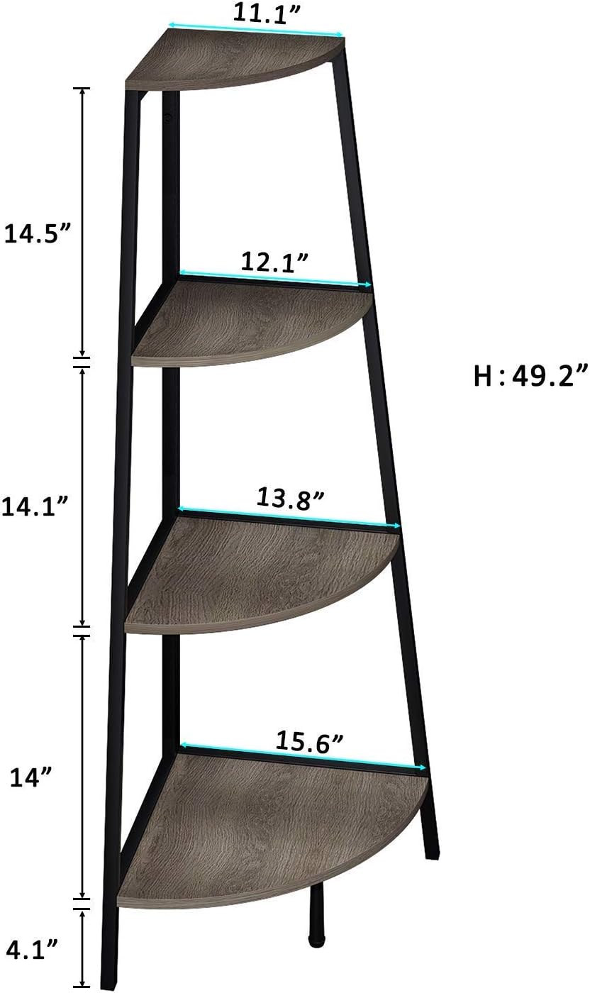 Grey 4 Shelves Corner Bookcase V588274