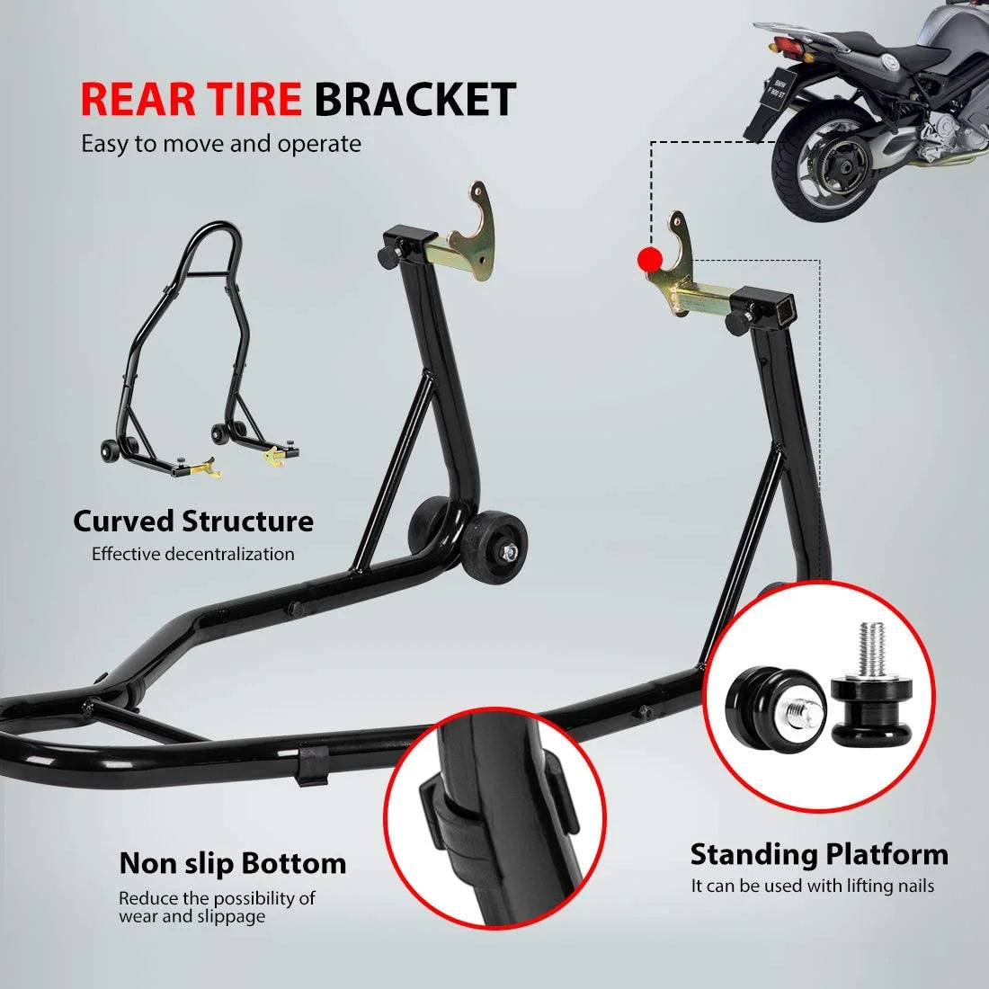 Heavy Duty Motorcycle Rear Wheel Lift Sport Bike Swingarm Spool Paddock Stand Combo A40765