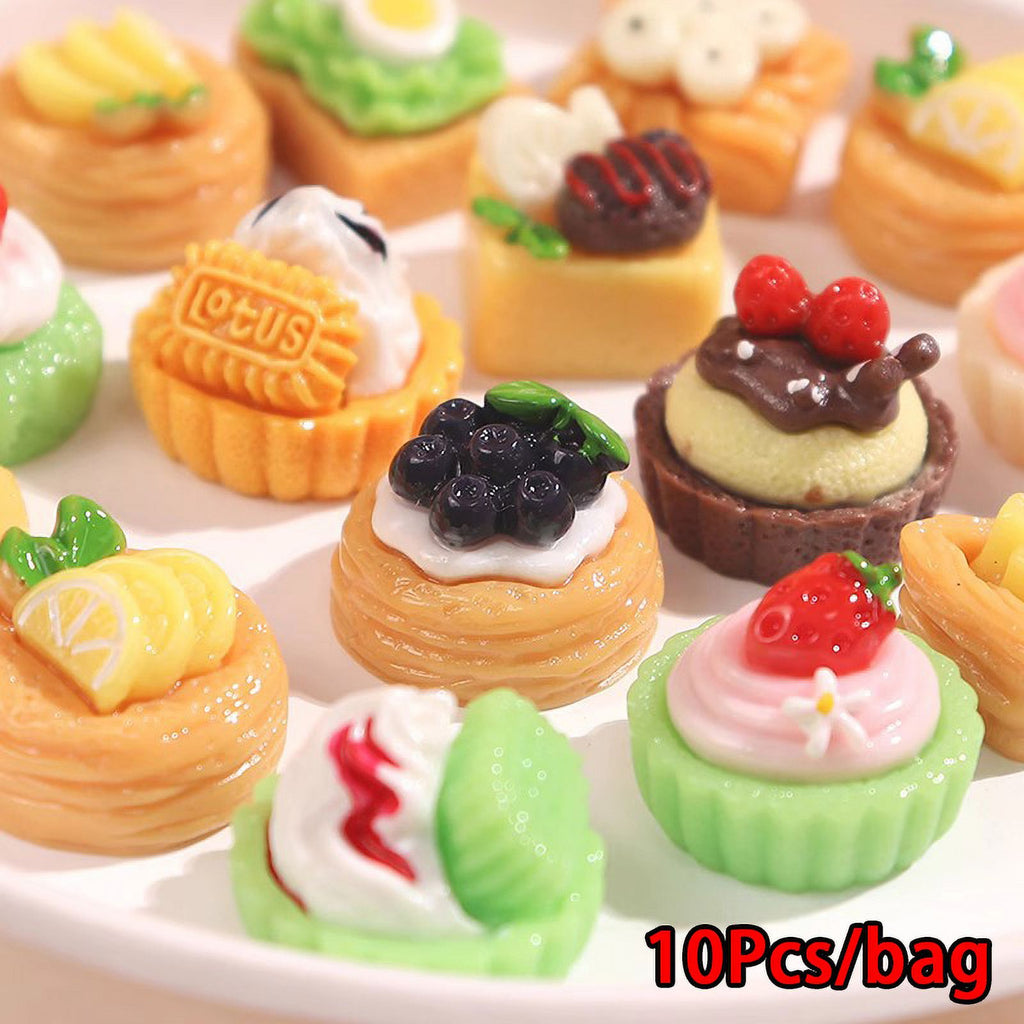 10 Pcs Mini Simulation Cake Cookies Chocolate Toast Fruit Pudding Dollhouse Decorations H7945