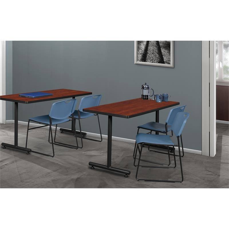 Cherry Training Table and 2 Blue Stack Chairs X392