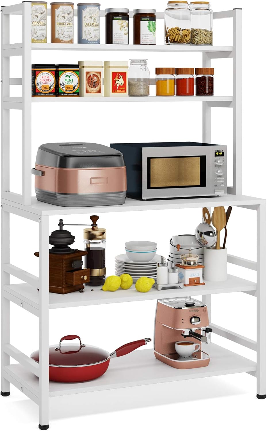 5-Tier Kitchen Bakers Rack with Hutch (Black) E93908