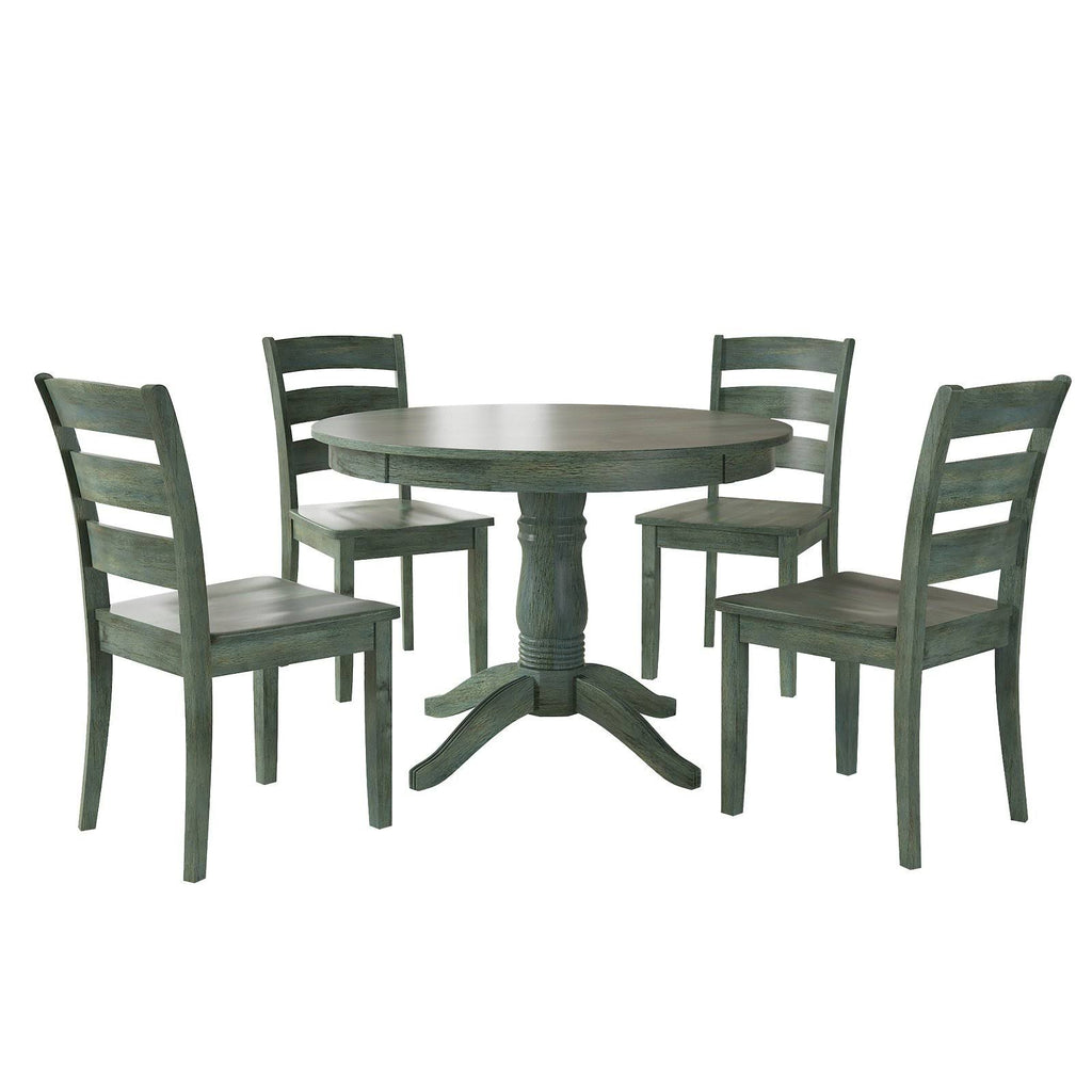 5-Piece Wood Dining Table and 4 Ladder Back Chairs, Dark Sea Green K7240