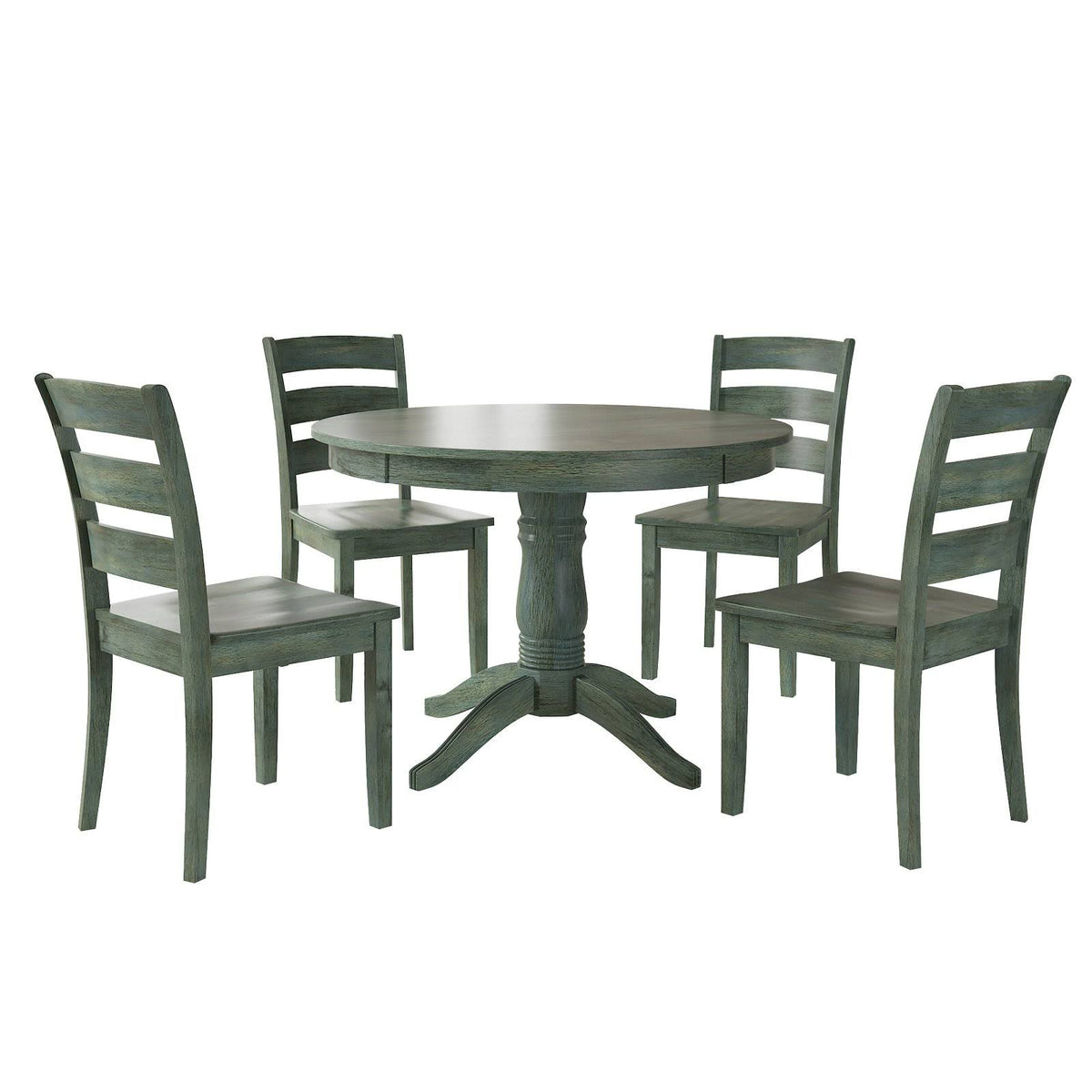 5-Piece Wood Dining Table and 4 Ladder Back Chairs, Dark Sea Green K7240