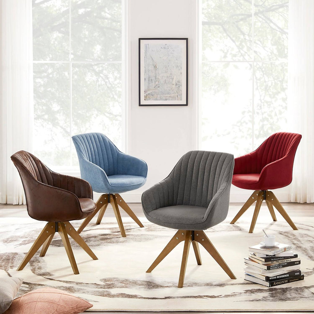 Blue Fabric Swivel Office Accent Arm Chair with Wood Legs K31044