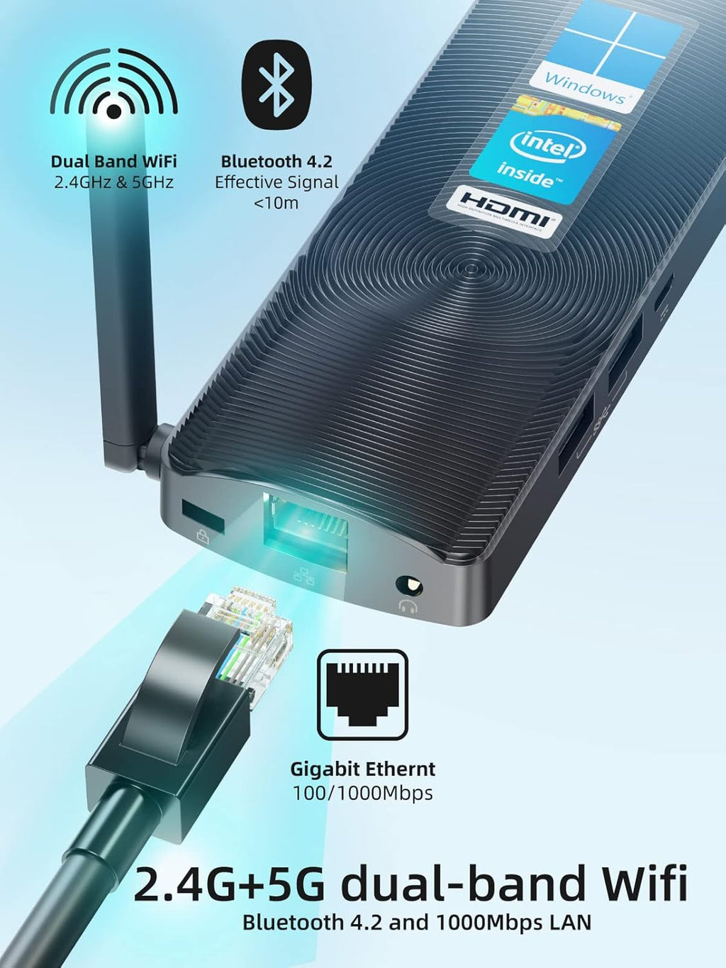 Mini PC Stick Fanless Windows 11 Pro Celeron J4125 8GB/256GB Small Computer V272