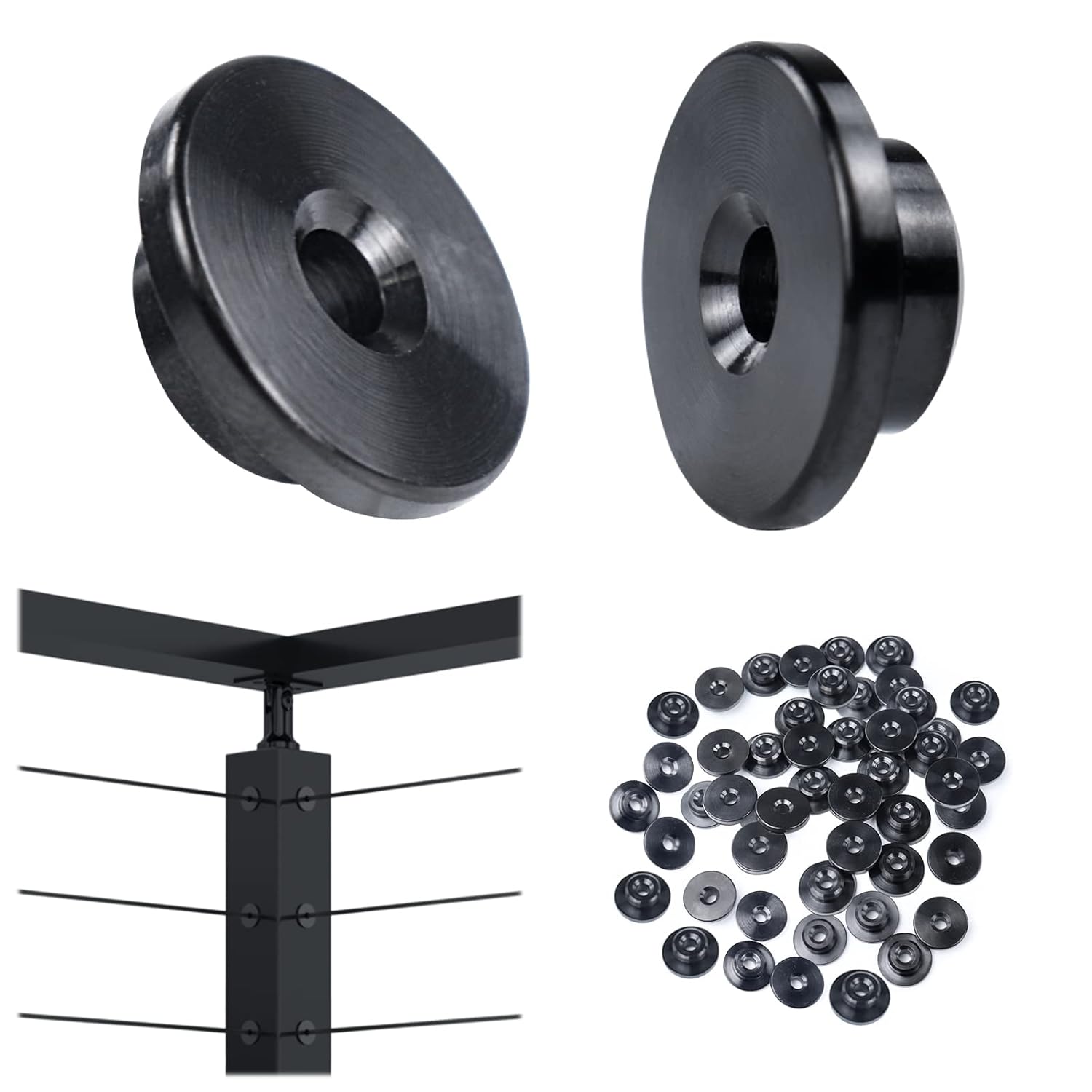 Black Cable Railing Kit 1/8 Sleeves Washer Insert Plug for Wire Rope Metal Posts T316 Stainless Steel Deck Balcony S469