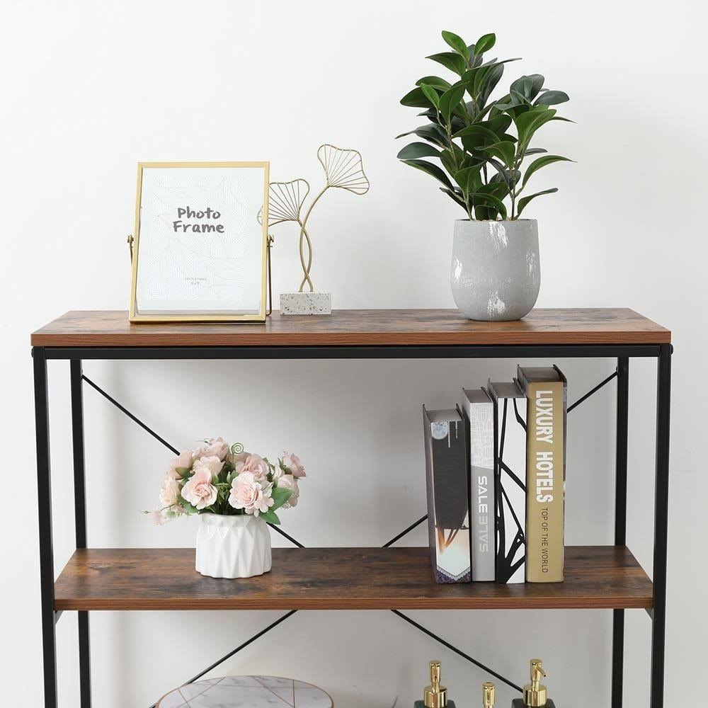4-Tier Industrial Metal and Wood Bookcase M6135