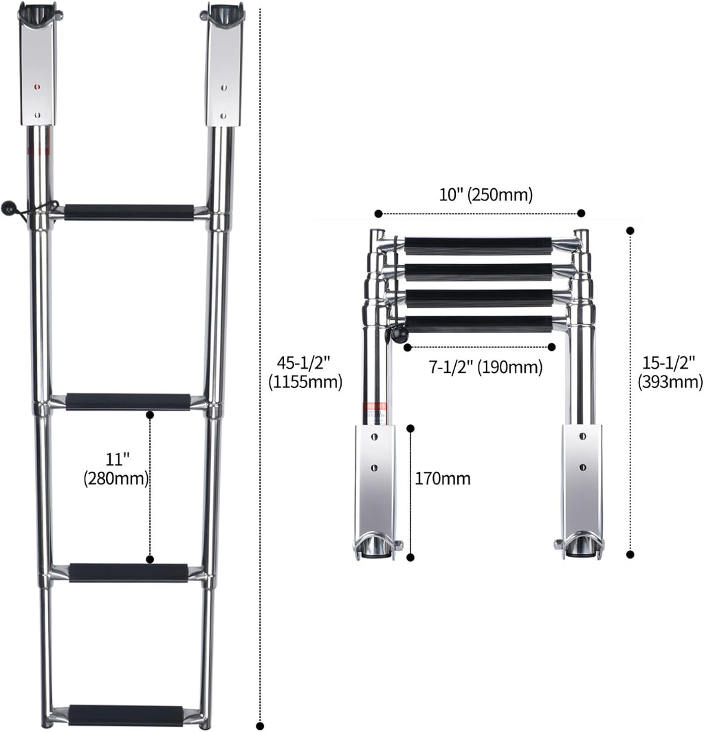 Telescopic 4 Step Stainless Steel Boat Ladder, 900 Pound Capacity, Pack of 2 W1905