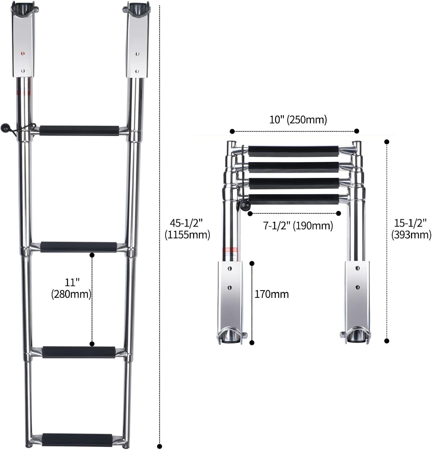Telescopic 4 Step Stainless Steel Boat Ladder, 900 Pound Capacity, Pack of 2 W1905
