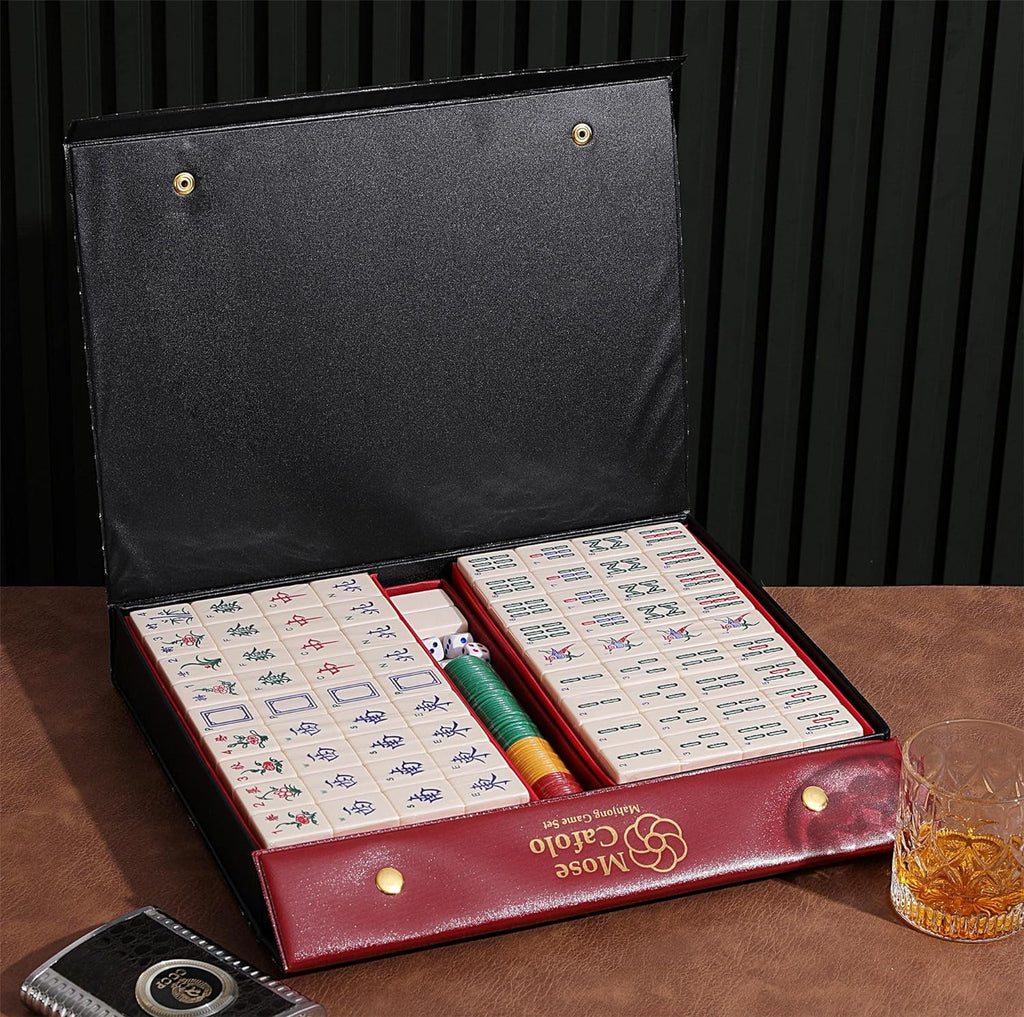 Chinese Mahjong 144 Numbered White Ivory Melamine Tiles with Carrying Case S477