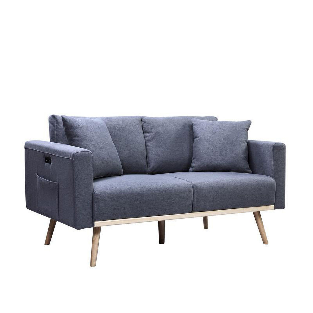 Dark Gray Linen Fabric Sofa Loveseat Set with USB Ports X934504