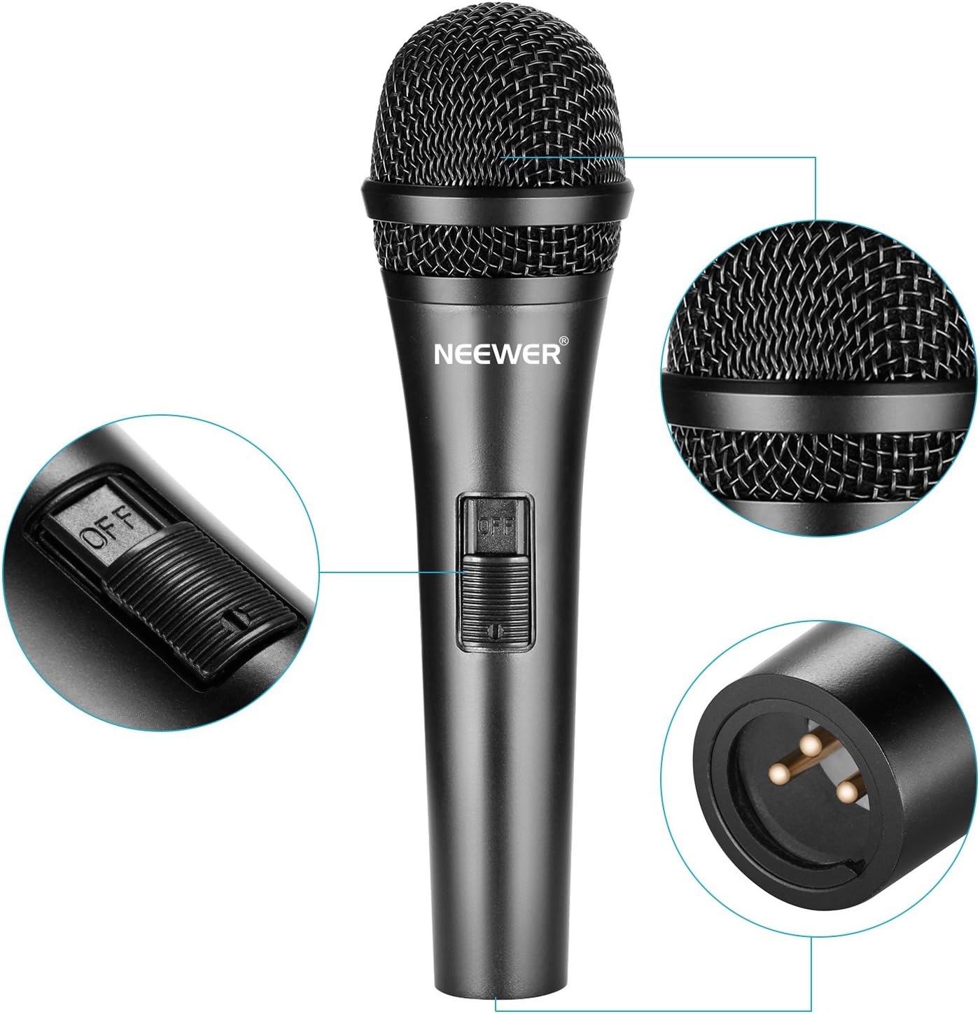 Black Cardioid Dynamic Microphone with XLR Cable, Pack of 2 E501166