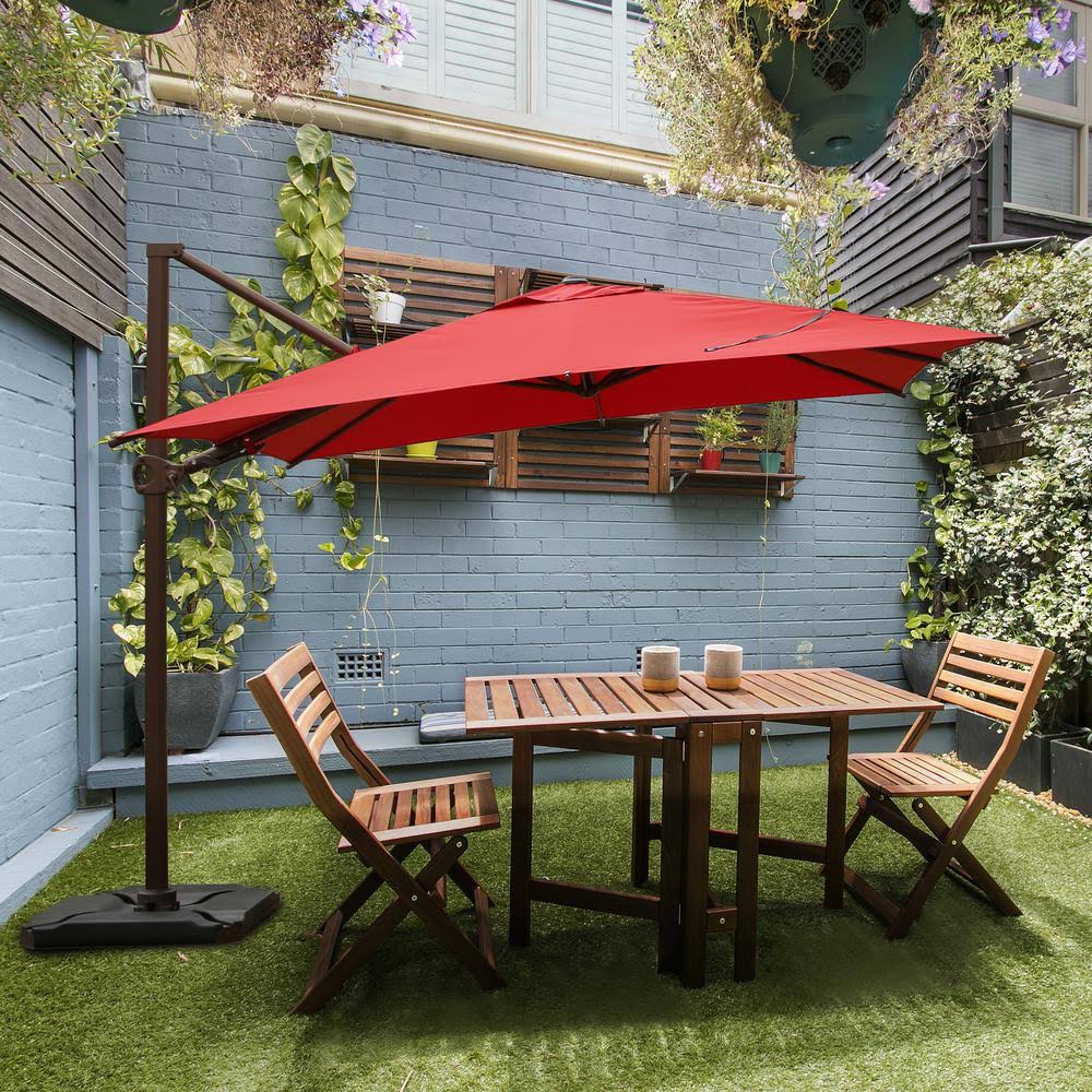 10 ft. x 10 ft. 360-Degree Rotating Aluminum Cantilever Patio Umbrella with Base Weight in Dark Red V93523