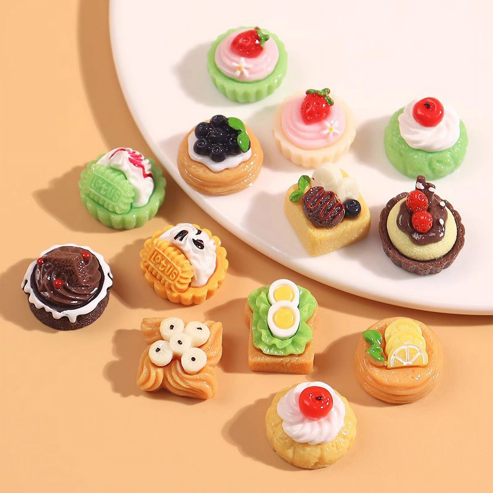 10 Pcs Mini Simulation Cake Cookies Chocolate Toast Fruit Pudding Dollhouse Decorations H7945
