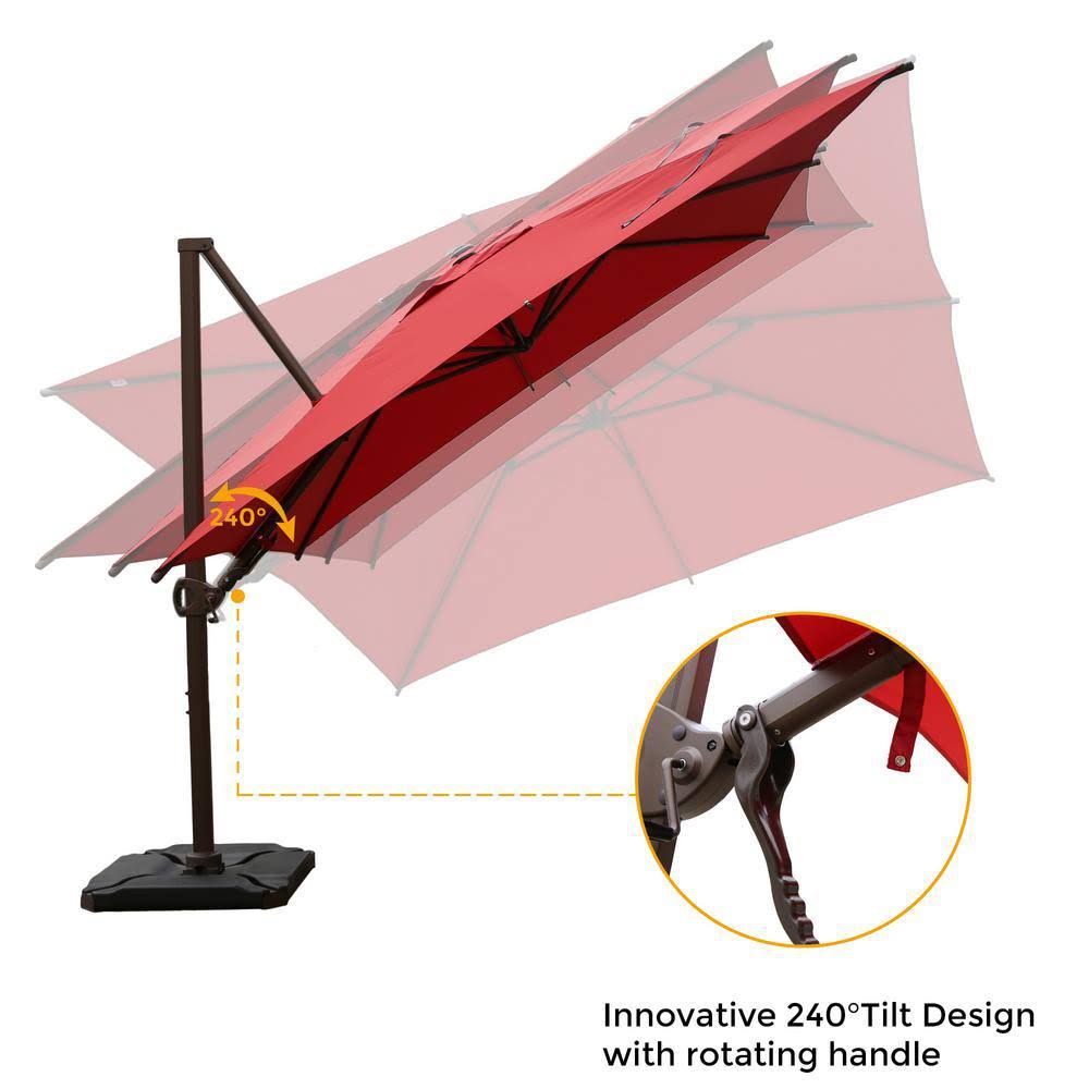 10 ft. x 10 ft. 360-Degree Rotating Aluminum Cantilever Patio Umbrella with Base Weight in Dark Red V93523