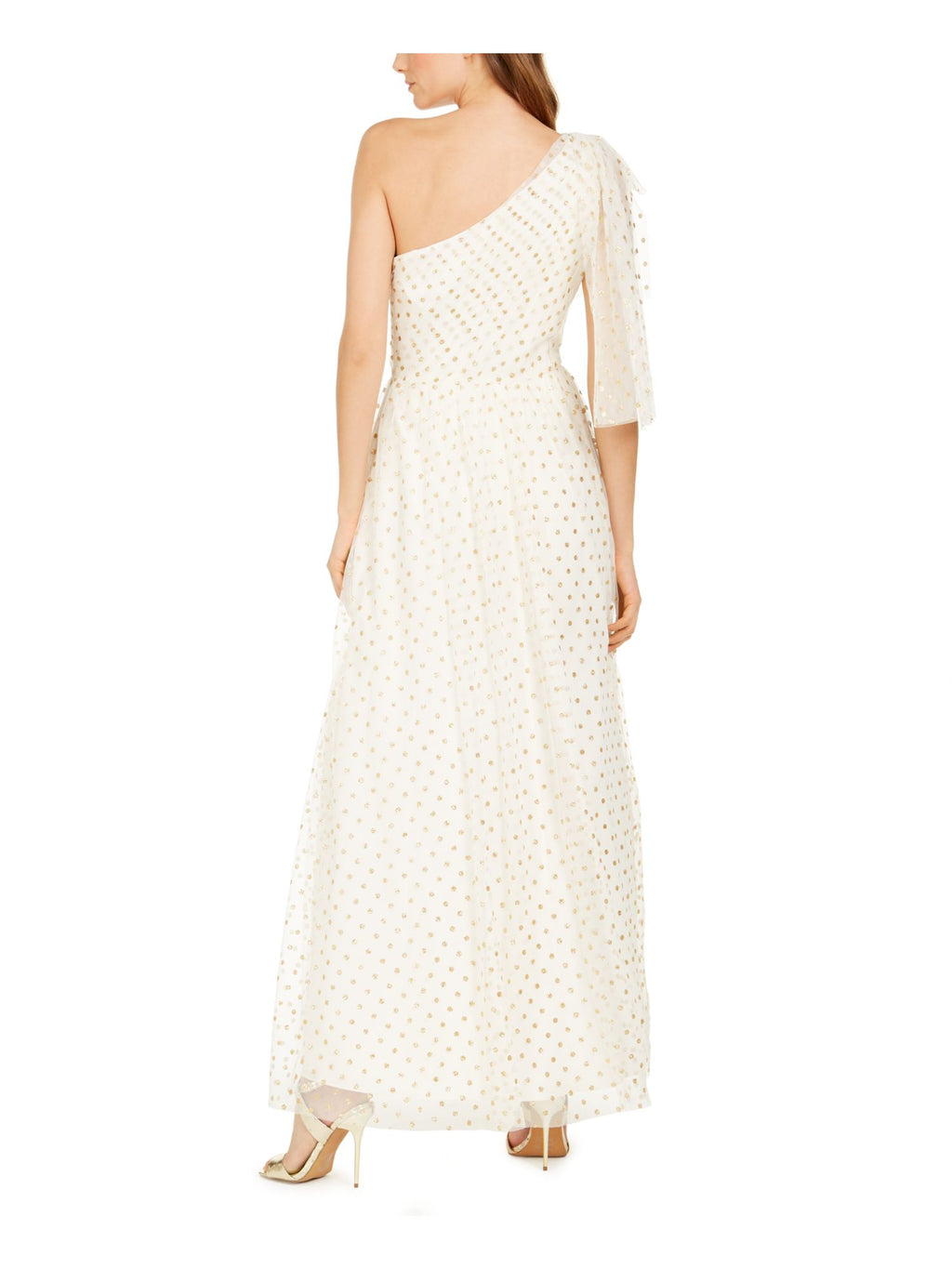 Ivory Glitter One Shoulder Sleeveless Maxi A-Line Dress W639118