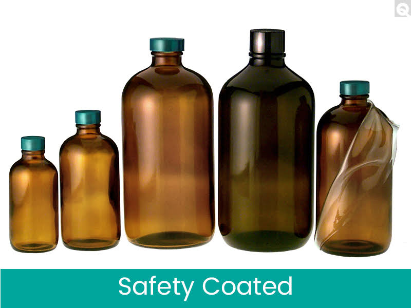 8 oz Amber Boston Round Bottles with 24-400 Green Thermoset F217 & PTFE Lined Cap, Pack of 24 P125